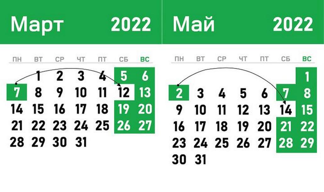 график переносов рабочих дней в 2022 году