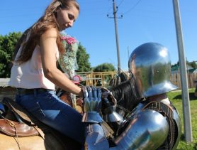 Рыцарь в доспехах  на белом коне  сделал предложение руки и сердца