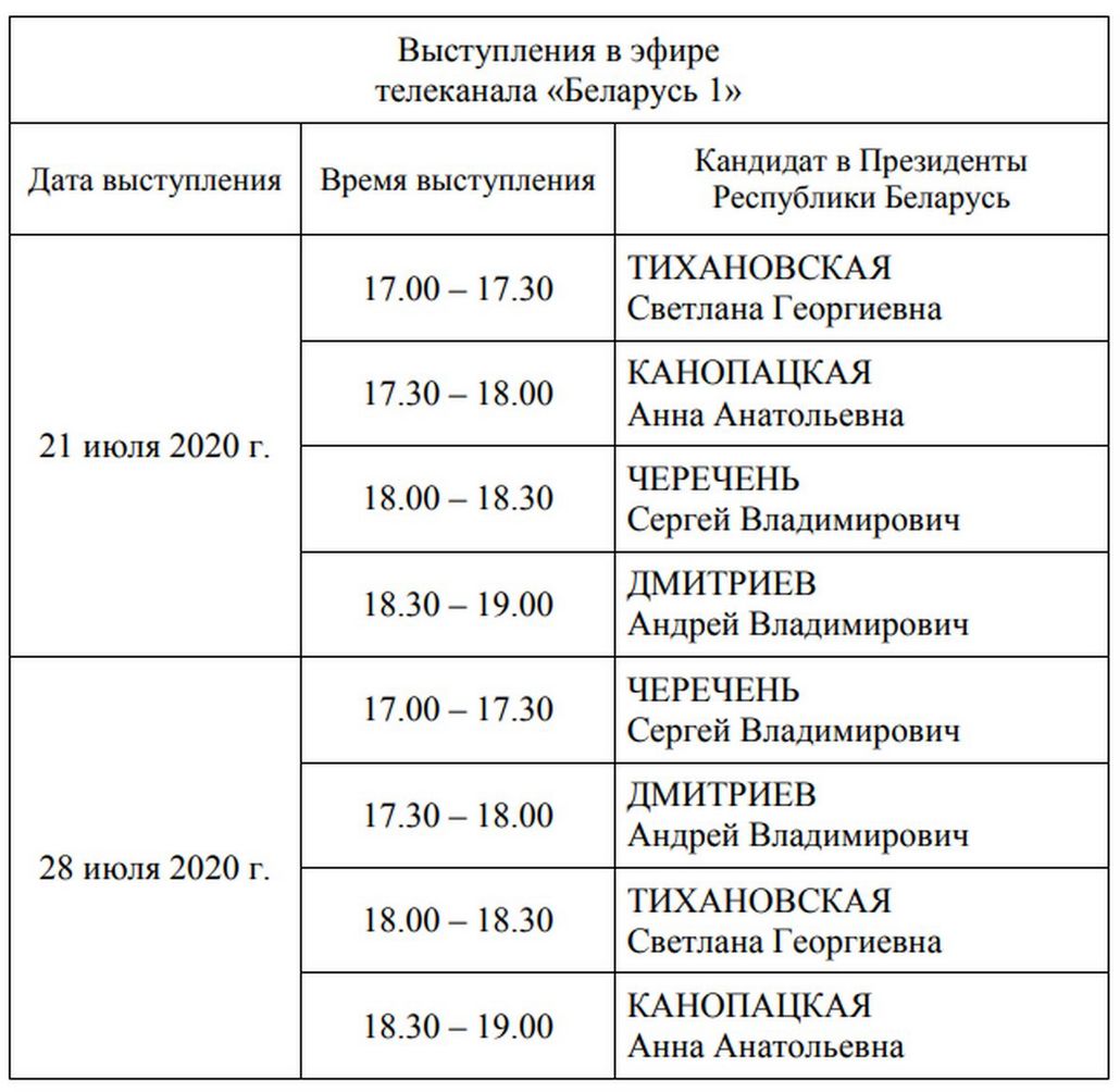 Расписание выступлений по телевидению